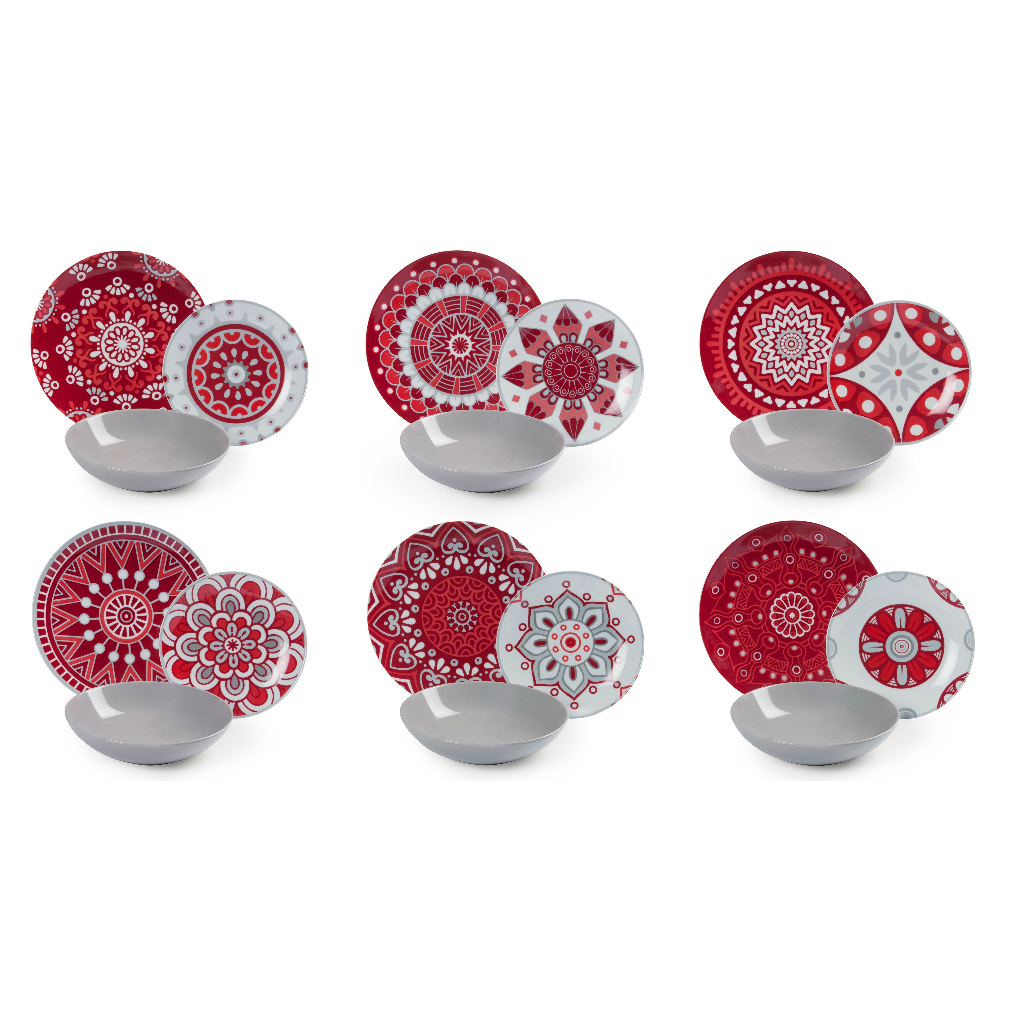 Mandala Red 18 Pcs Dinner Set