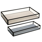 Mind Metal Glass Trinket Tray Set - Black Border, Small & Large