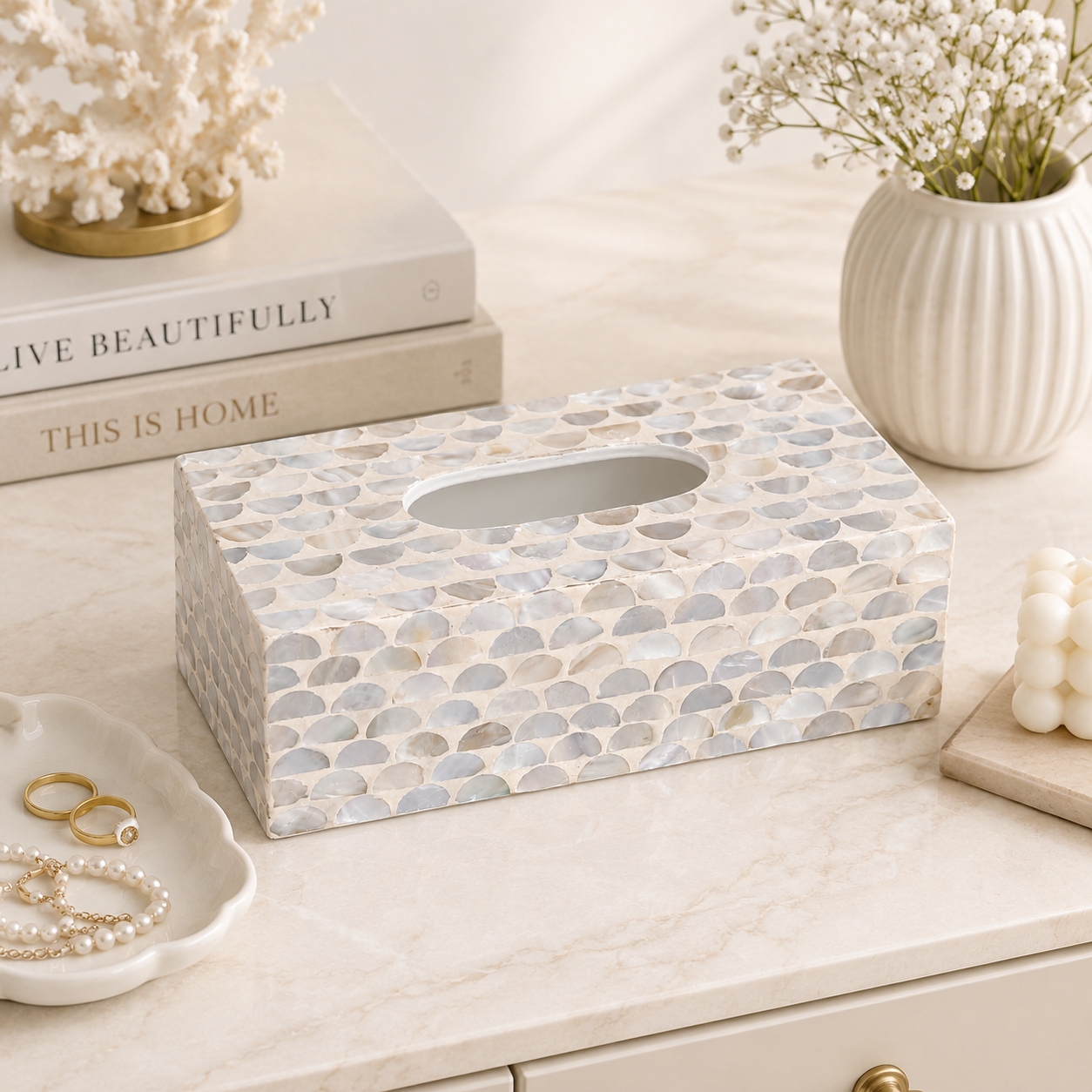 Half Sphere MOP Tissue Box – 24 × 12 × 8.5 cm
