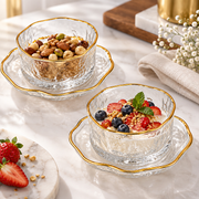 Transparent Glass Bowl with Plate & Gold Rim (6pcs)