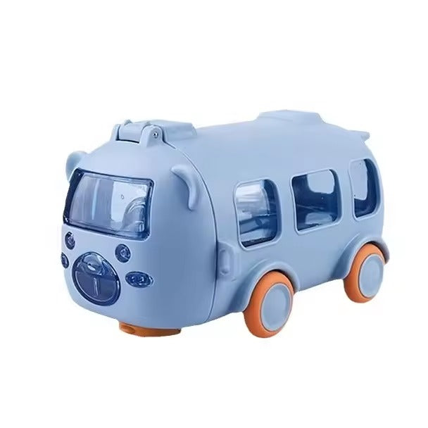 Cartoon Bus Water Bottle with Straw & Wheels