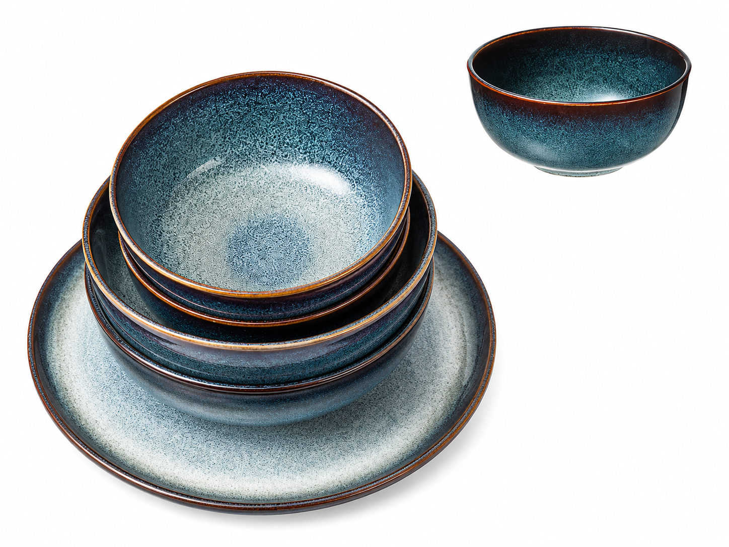 Ocean Blue Small Bowl with Golden-Brown Rim