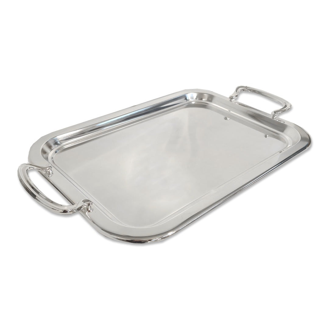 Silver Metal Tray with Handles