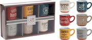 Stoneware Mug Set 6 pcs 120ml Assorted Retro Café Designs