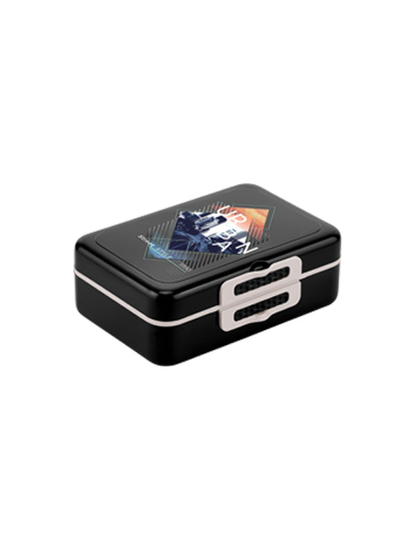 Tondo Decorated Plastic Lunch Box, Black, 1000 CC