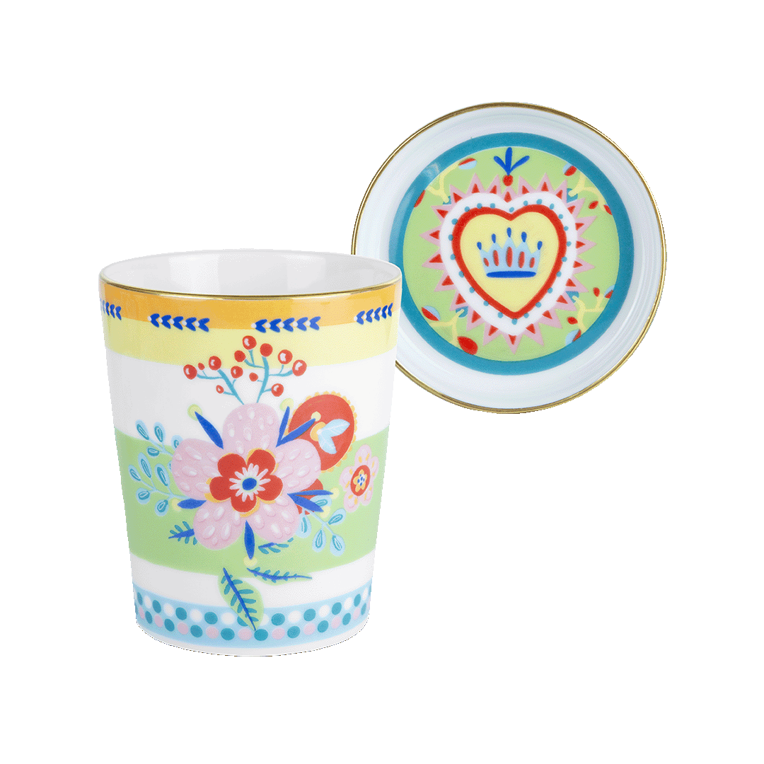 CUP WITH LID/SAUCER FLOWER