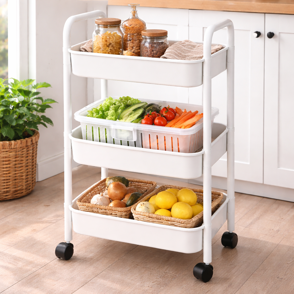 Multi-Use Storage Trolley 3-Tier with Wheels 42.5x29.5x78 cm
