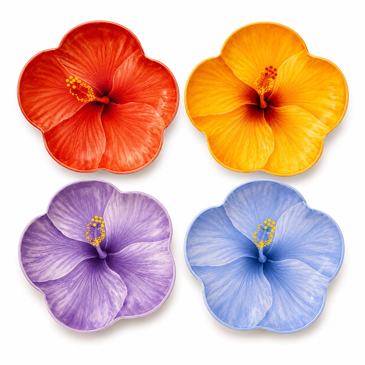 Set of 4 Flower-Shaped Porcelain Plates – 21 cm