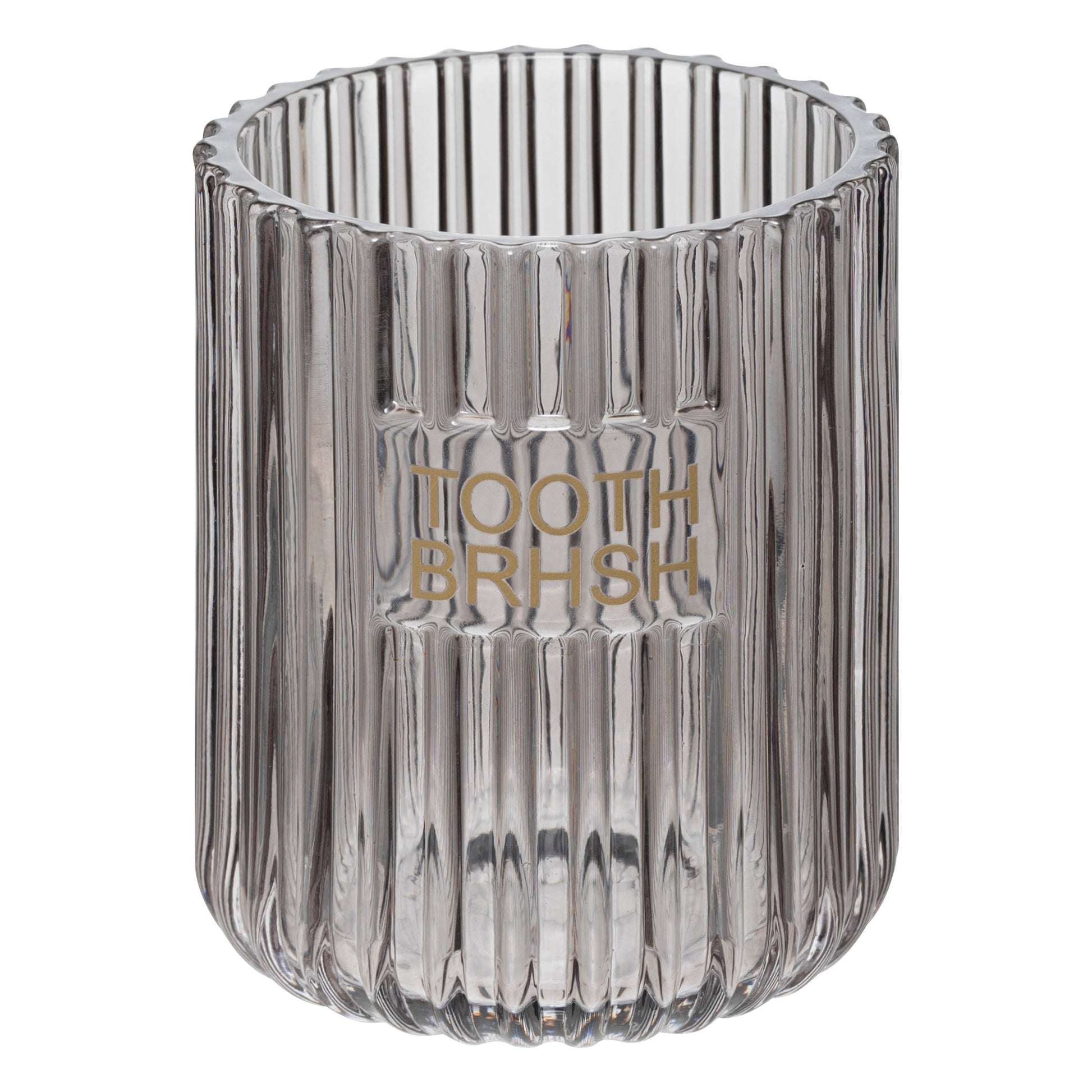 Glass Toothbrush Holder Gray Glass Ribbed Tumbler D 8 x H 10 cm