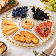 Round Glass Serving Plate with 6 Dividers – 33 cm