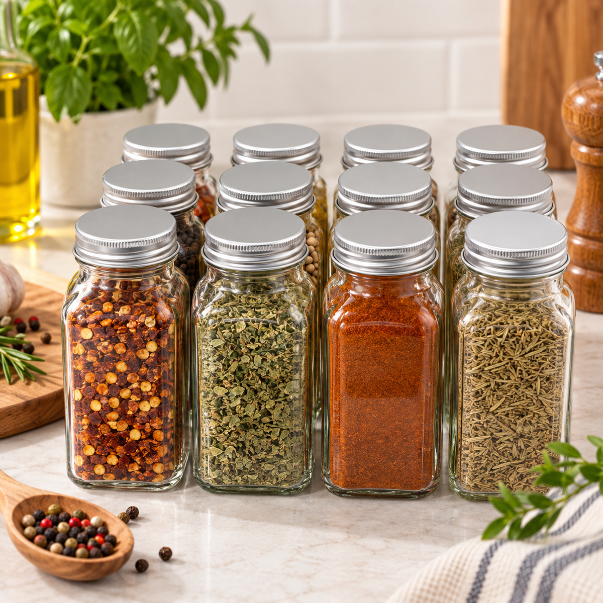 Square Spice Bottle with Aluminium Cap