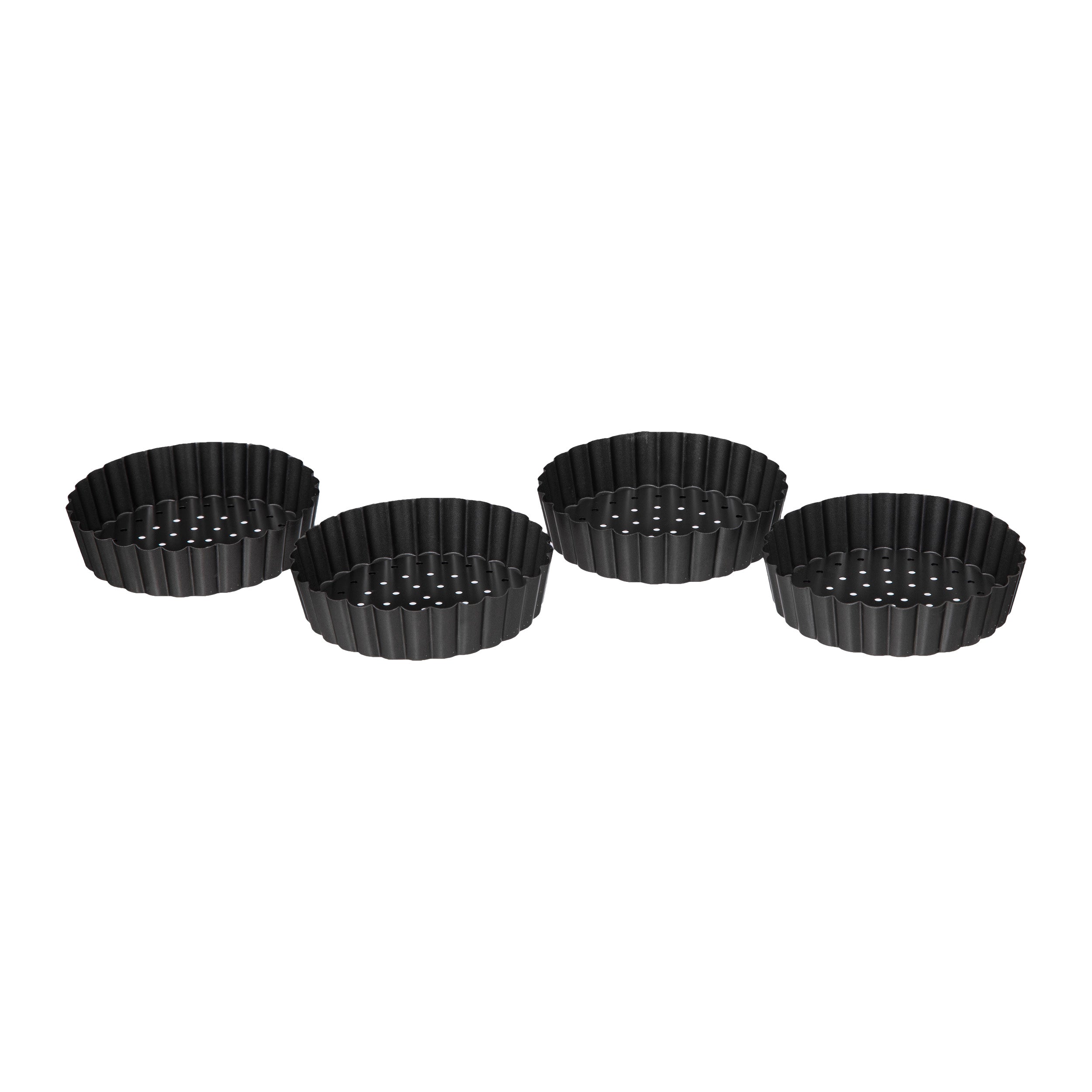 Set of 4 Metal Tartlet Tins with Loose Bases, 10 cm Diameter