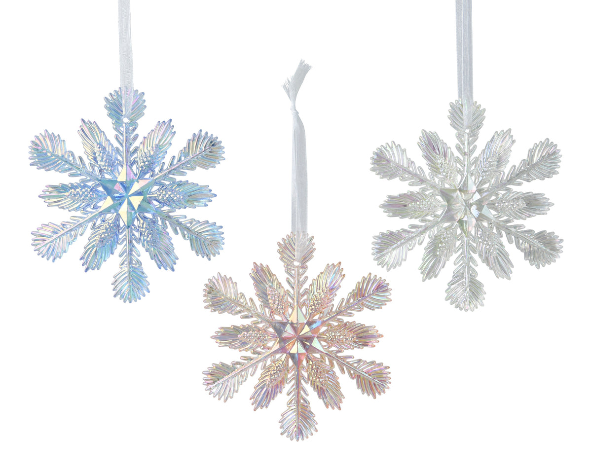 Figures Plastic Glitter Snowflake Ornament with Ribbon Hanger, 11cm