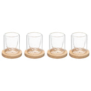 Set 4 Cups Clear + Bamboo Coasters