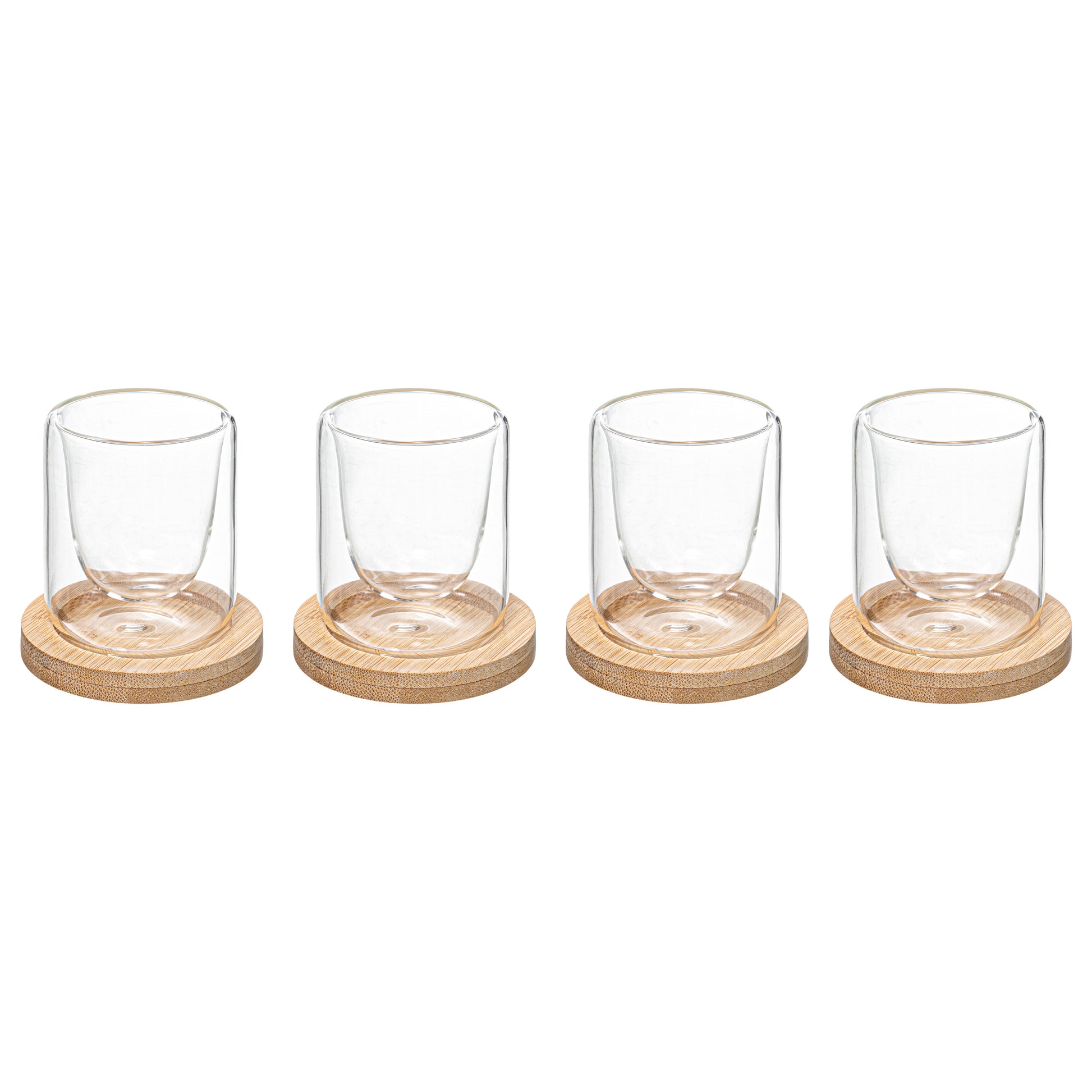Set 4 Cups Clear + Bamboo Coasters
