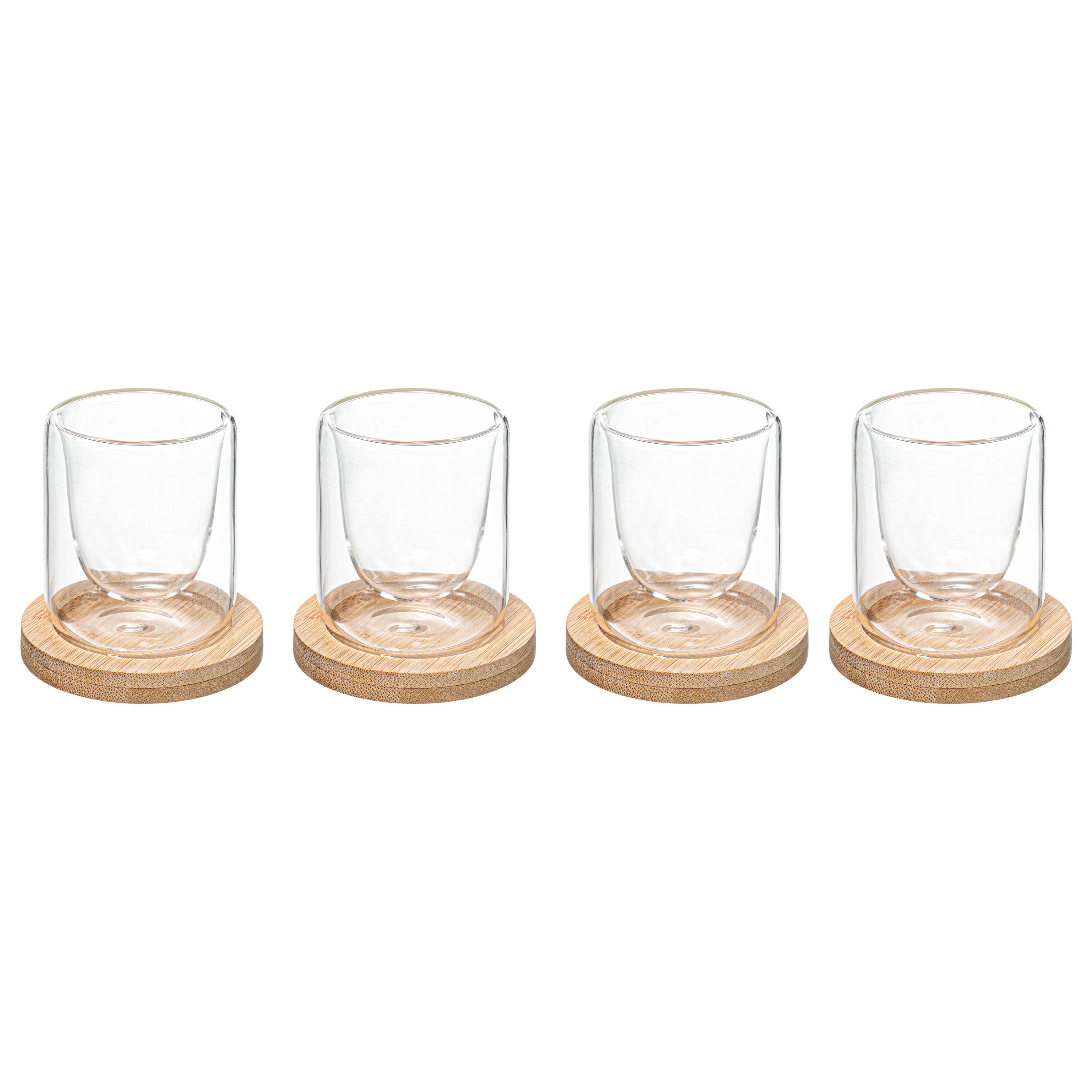 Set 4 Cups Clear + Bamboo Coasters