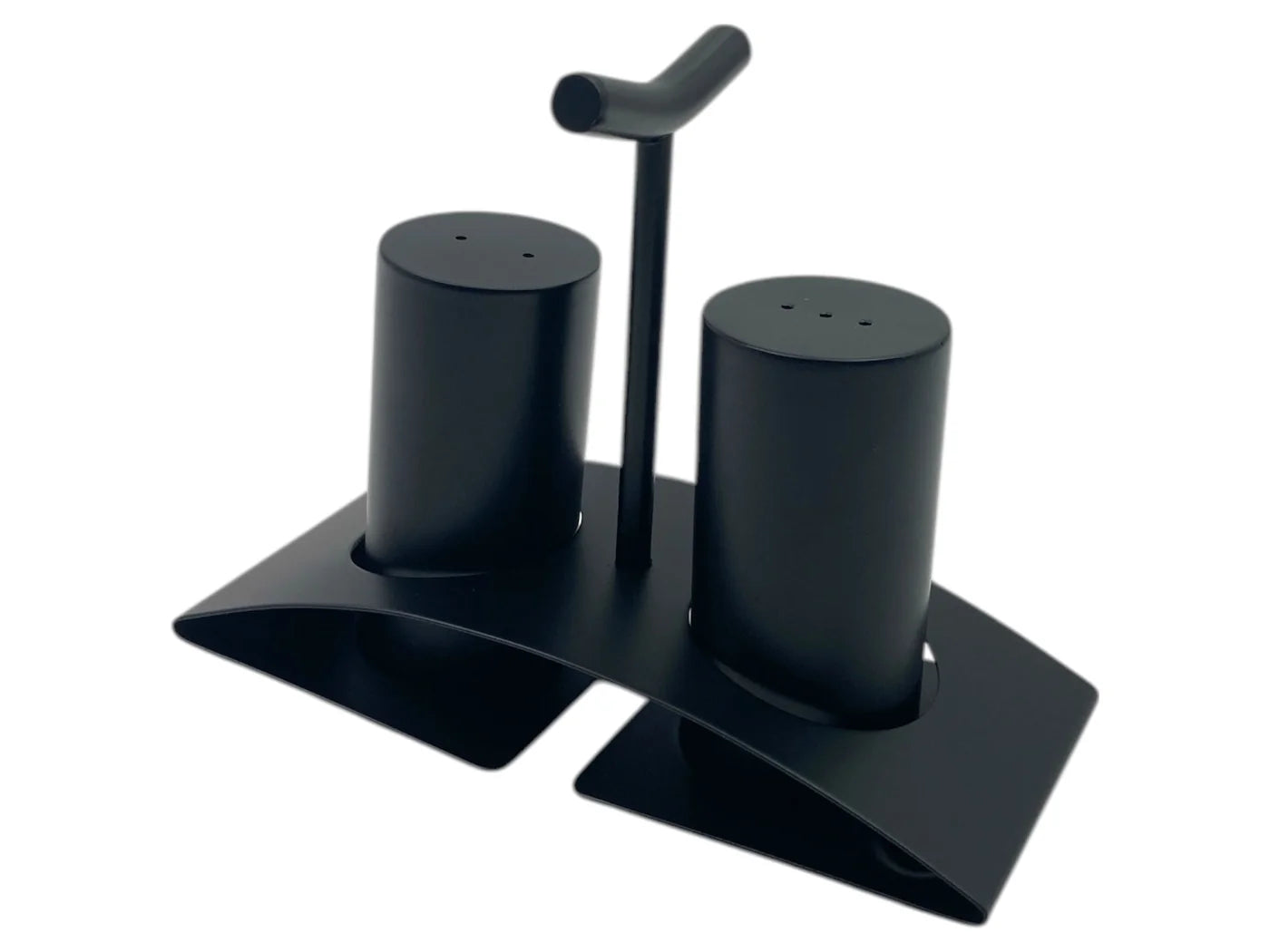 Matte Black Stainless Steel Salt & Pepper Set on Stand