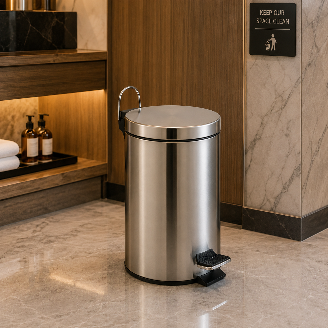 Round Pedaled Dustbin - Stainless Steel, 7L
