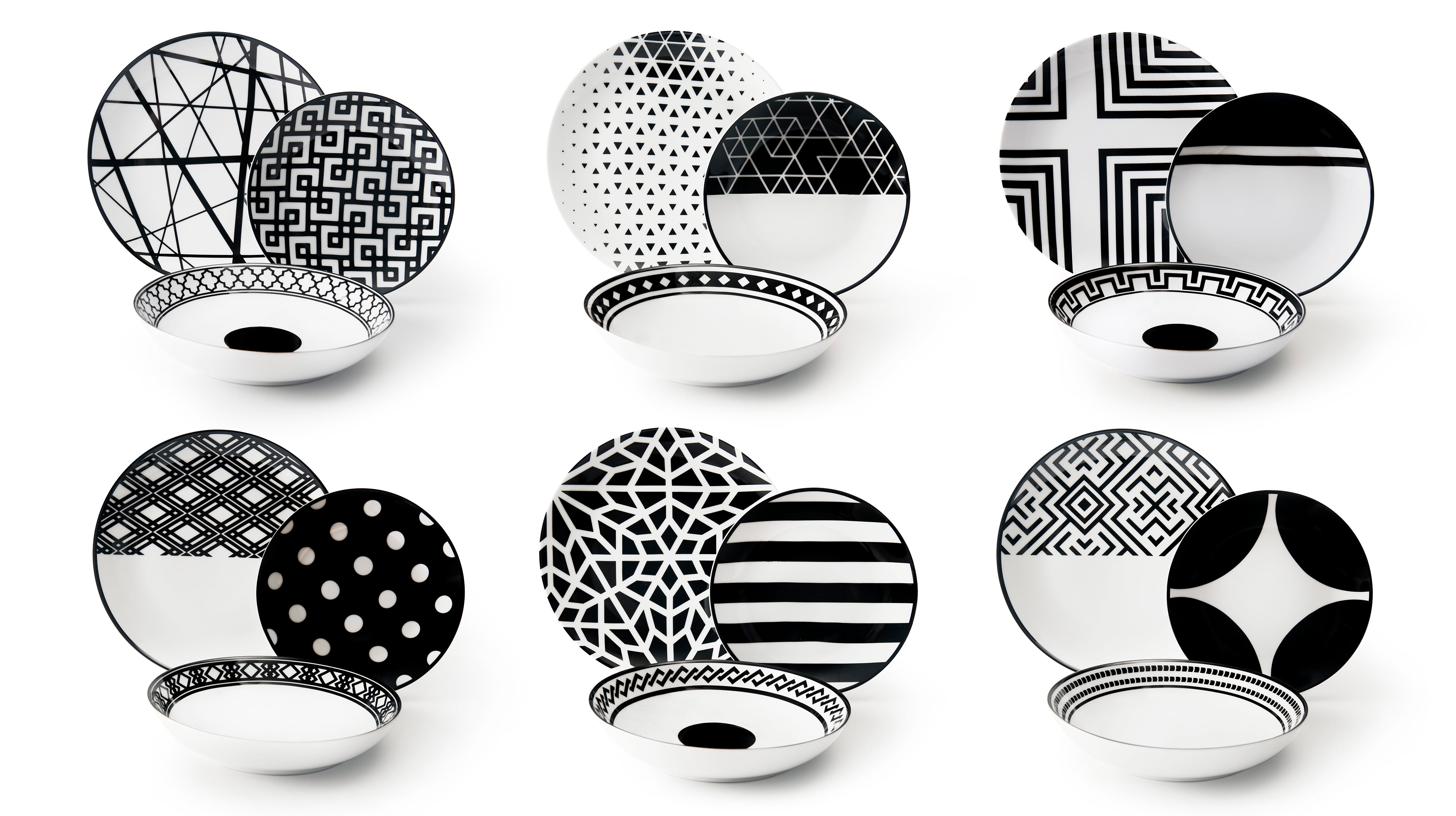 Emily Dinner Set, 18-piece Porcelain, Black and White