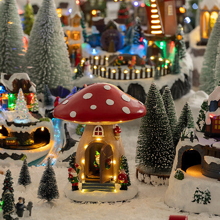 Mushroom House with 12 LED, Musical with Movement - Christmas Village