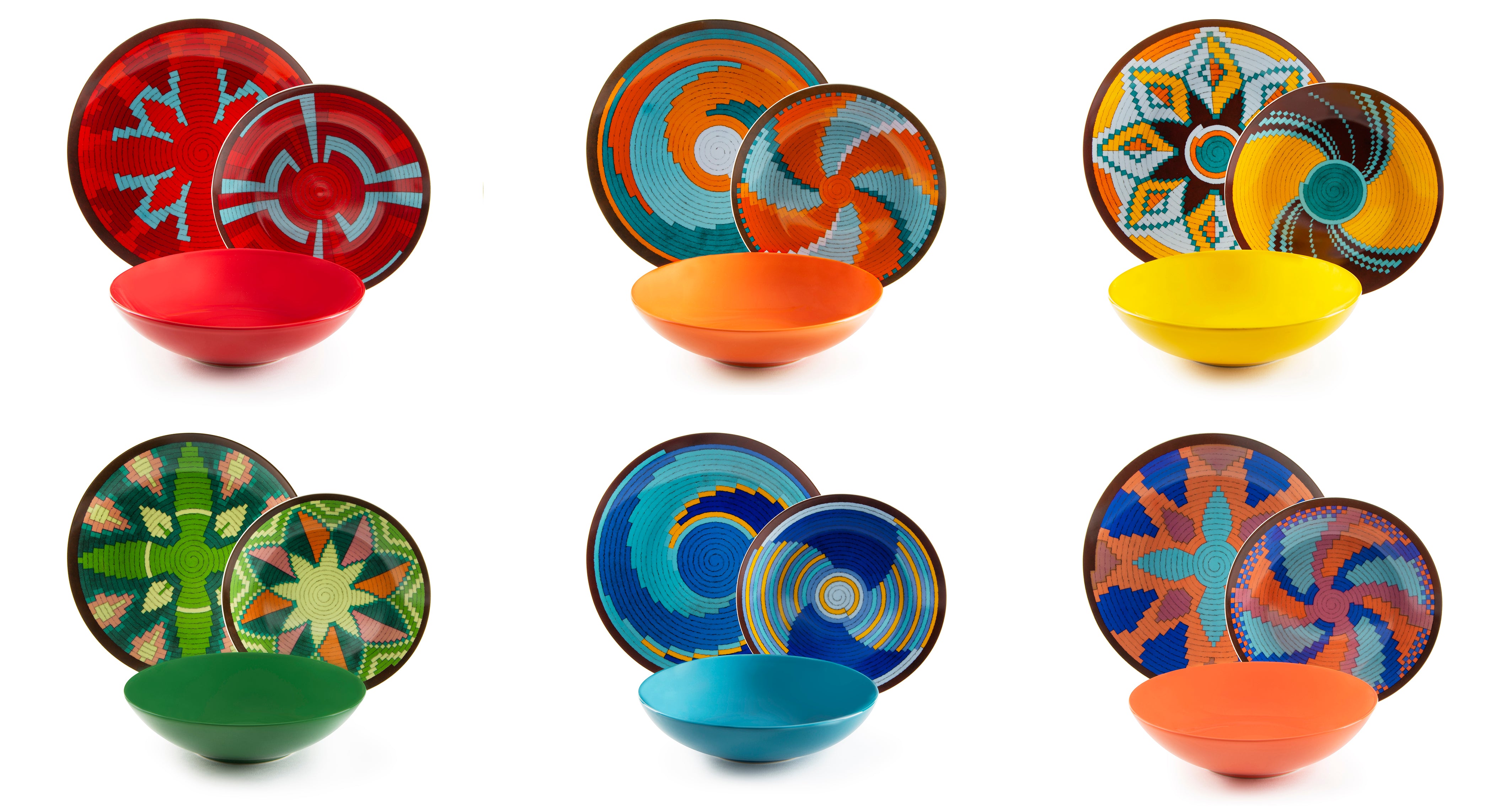 Dakar Dinner Set - 18-Piece Multicolored Porcelain Plates