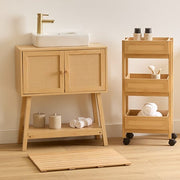 3-level cart Cane – 3-Tier Wooden Trolley with Rattan Fronts, Casters