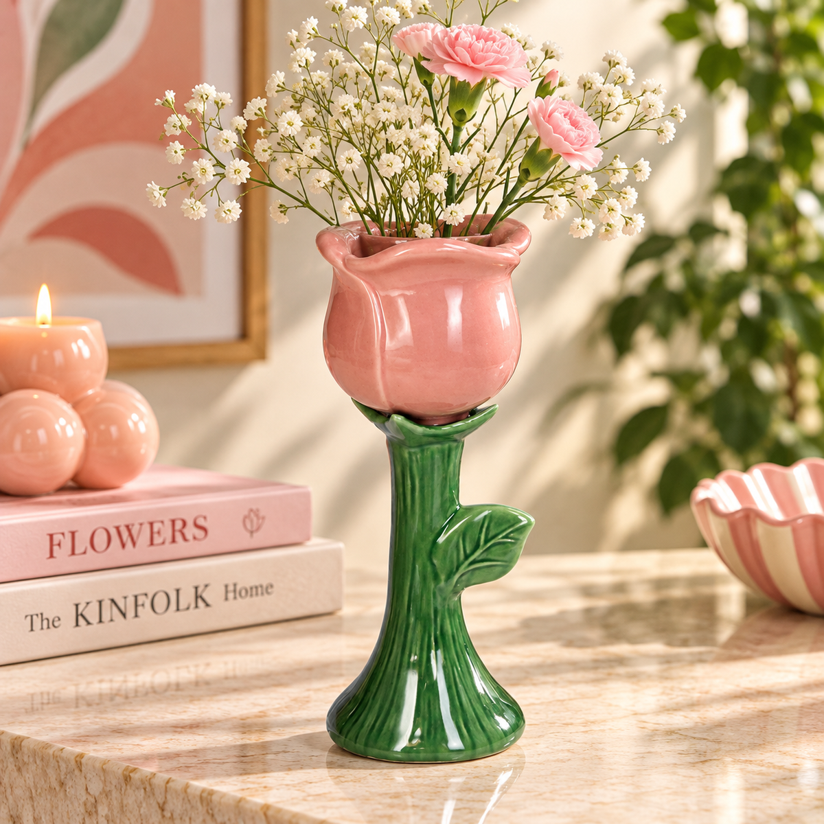 Rose Tulip Ceramic Vase - Fine Earthenware, Home Decoration
