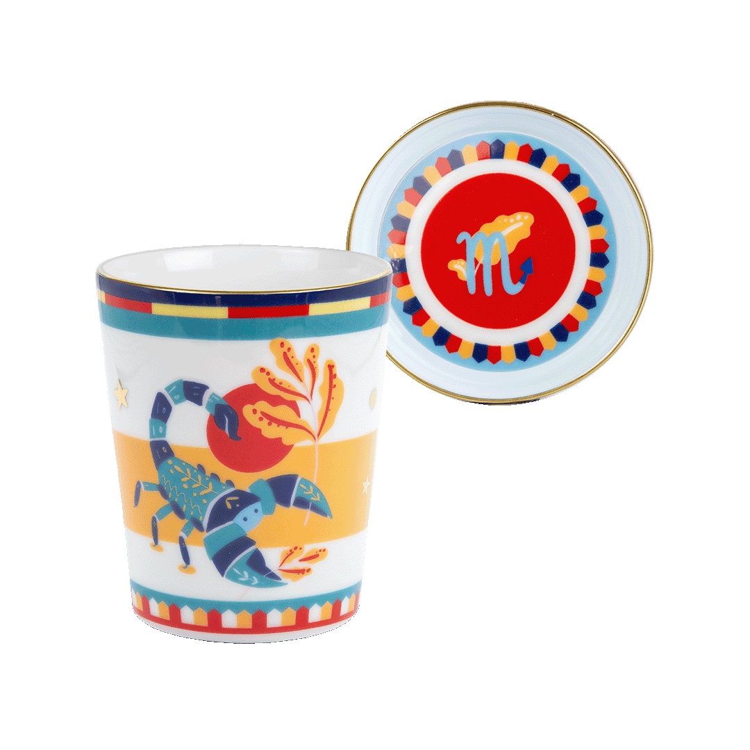 CUP WITH LID/SAUCER SCORPIO - Porcelain Zodiac Mug & Saucer