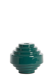 Glossy Green Candle Holder, Shiny Metal Round Decor Accent