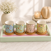 Set of 4 Coffee Cups with Bamboo Saucers – Meadow Flower – Ø6 cm