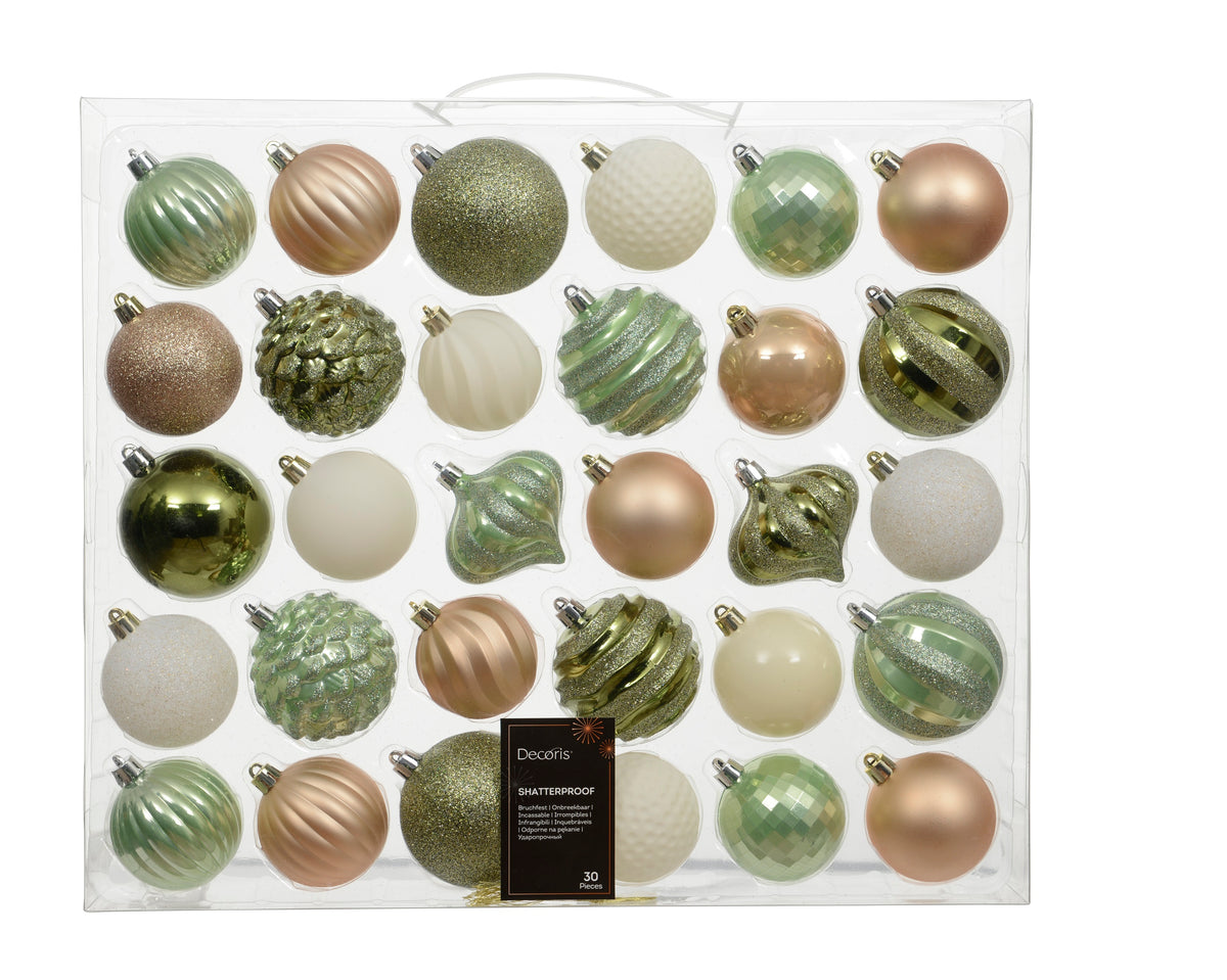 Mix Box Shiny, Matt, Glitter Balls 30pcs – 60/70mm Christmas Baubles