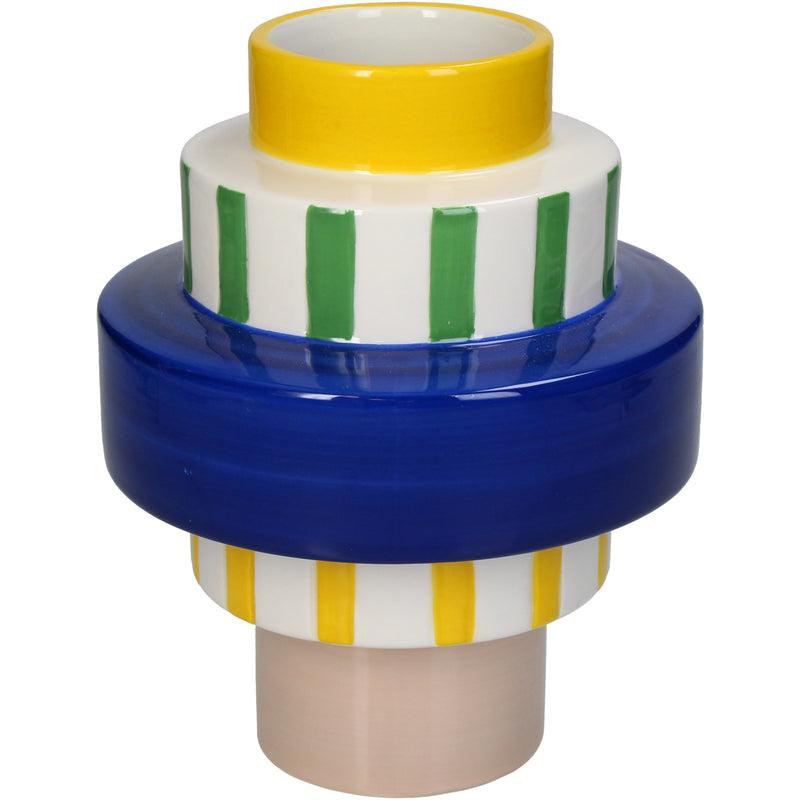 Contemporary Stoneware Vase with Bright Patterns