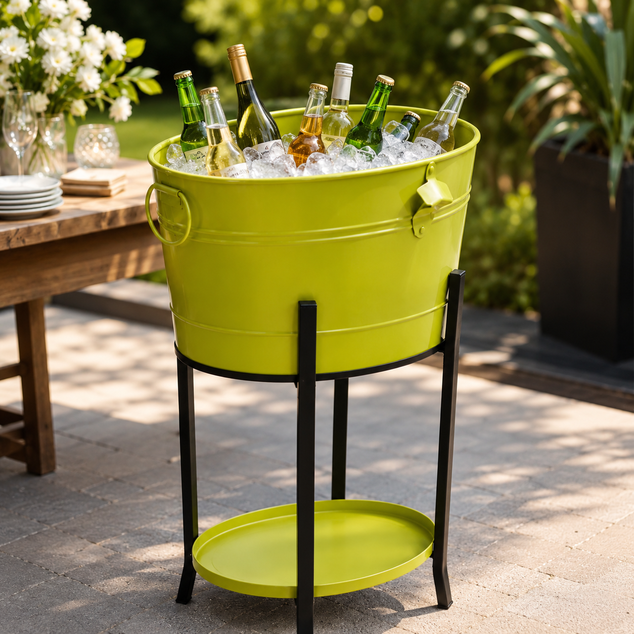 Metal Ice Bucket Oval with Stand – 40 × 30 cm