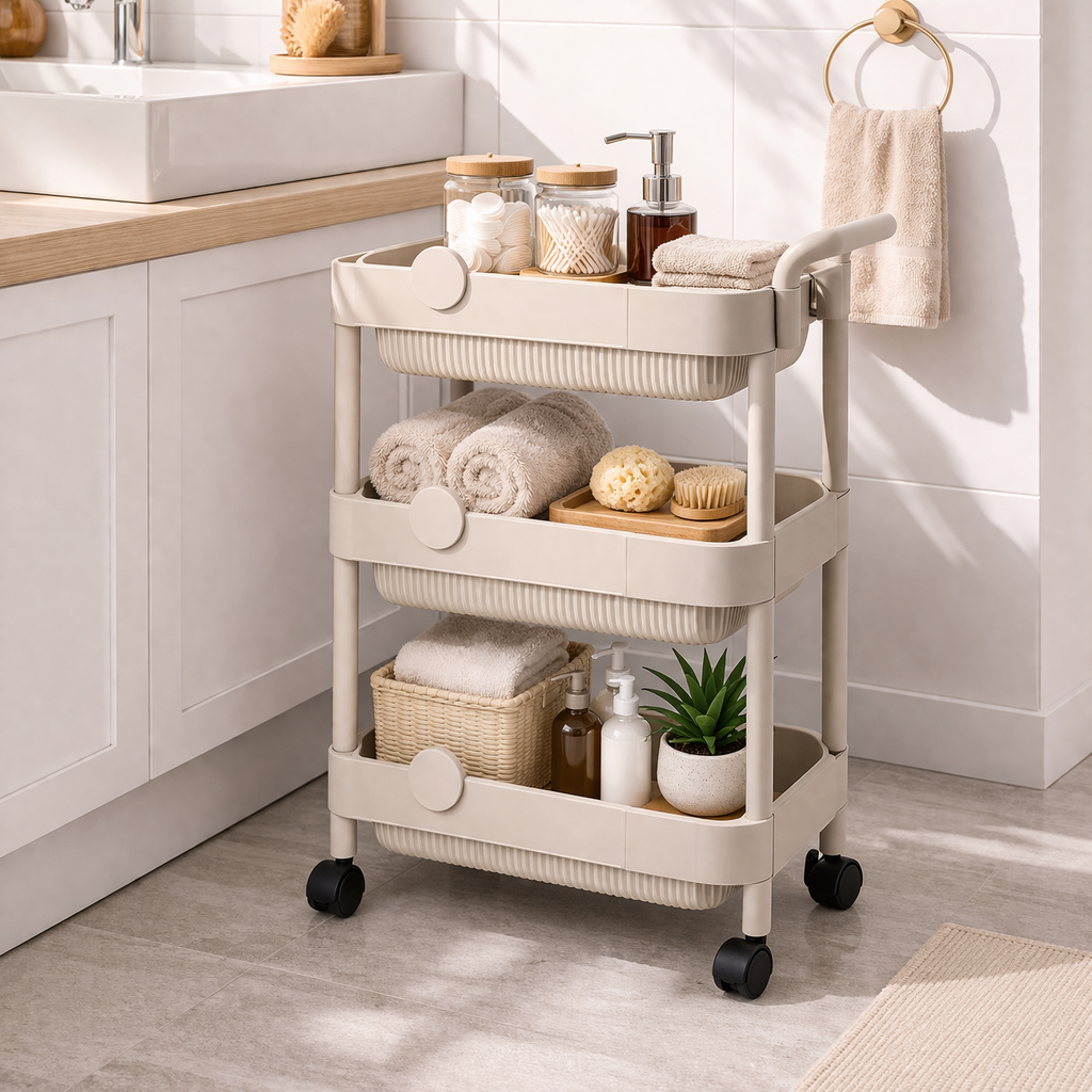 Multi-Use Trolley, 3 or 4 Shelves with Wheels, 44x29x80 and 44x29x97 cm