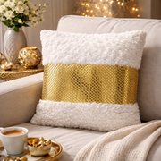 Fur Cushion 43 x 43 cm White with Gold Accent