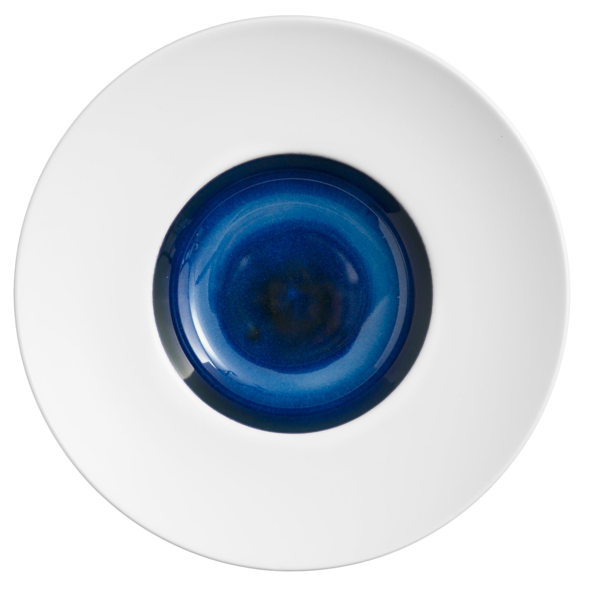Matt White and Blue Pasta Plate, Deep Porcelain Bowl, 27 cm