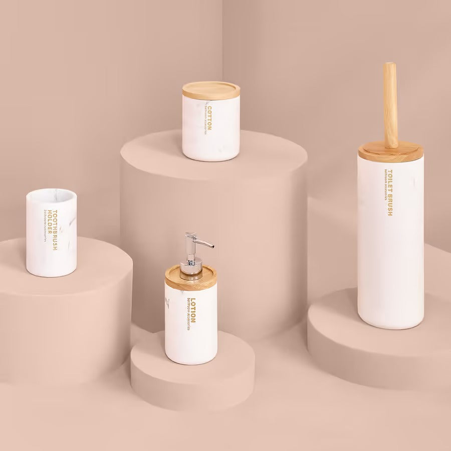 Cotton Jar LEA - Elegant White Resin Container with Bamboo Lid