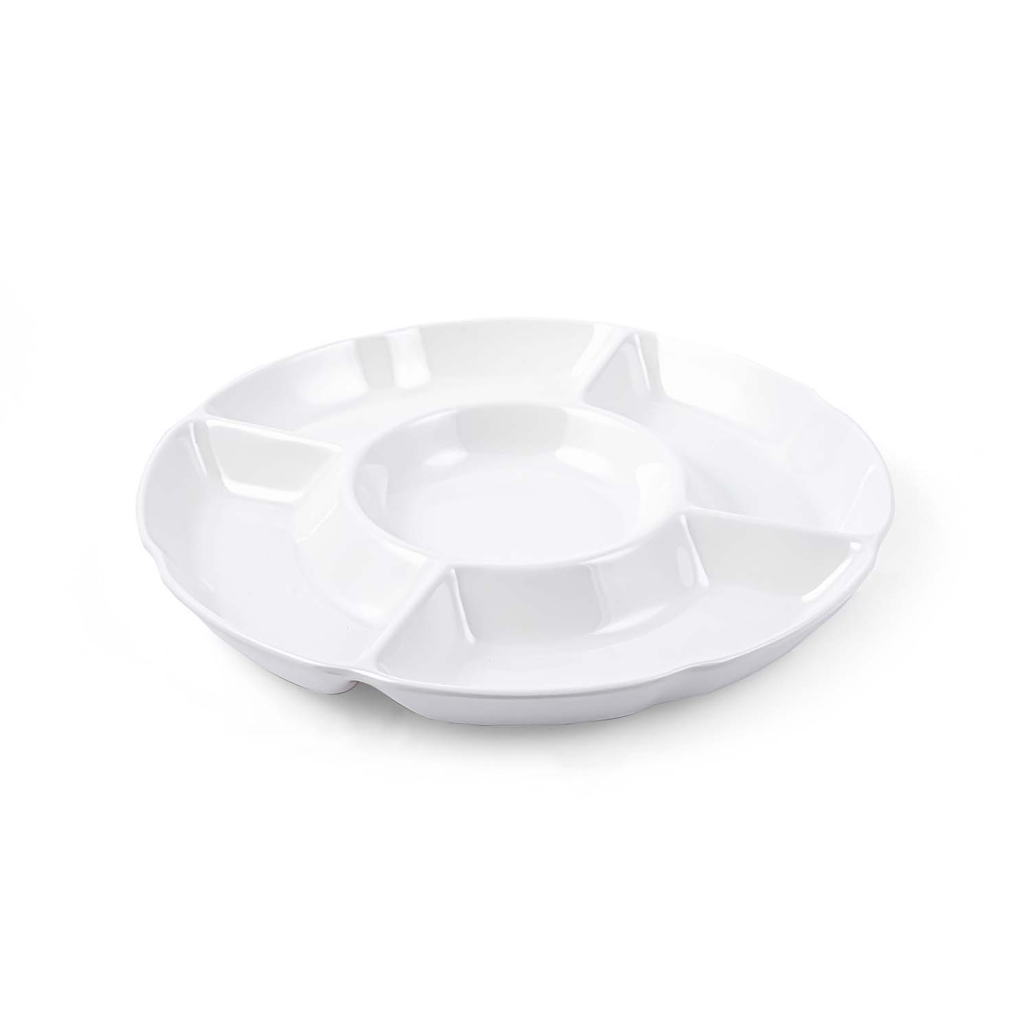 Divided Round Porcelain Chip & Dip Plate