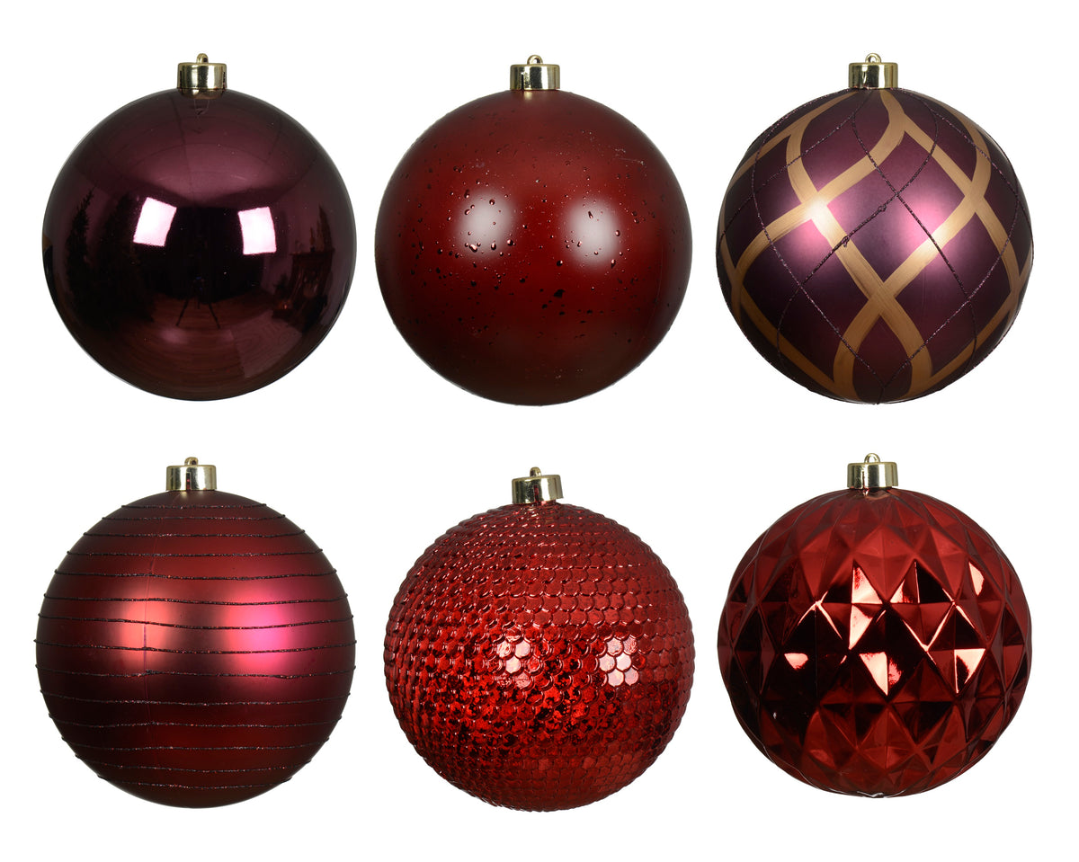 Bauble Polystyrene Matt, Glitter, Shiny - 6 Pc Set 15cm Red