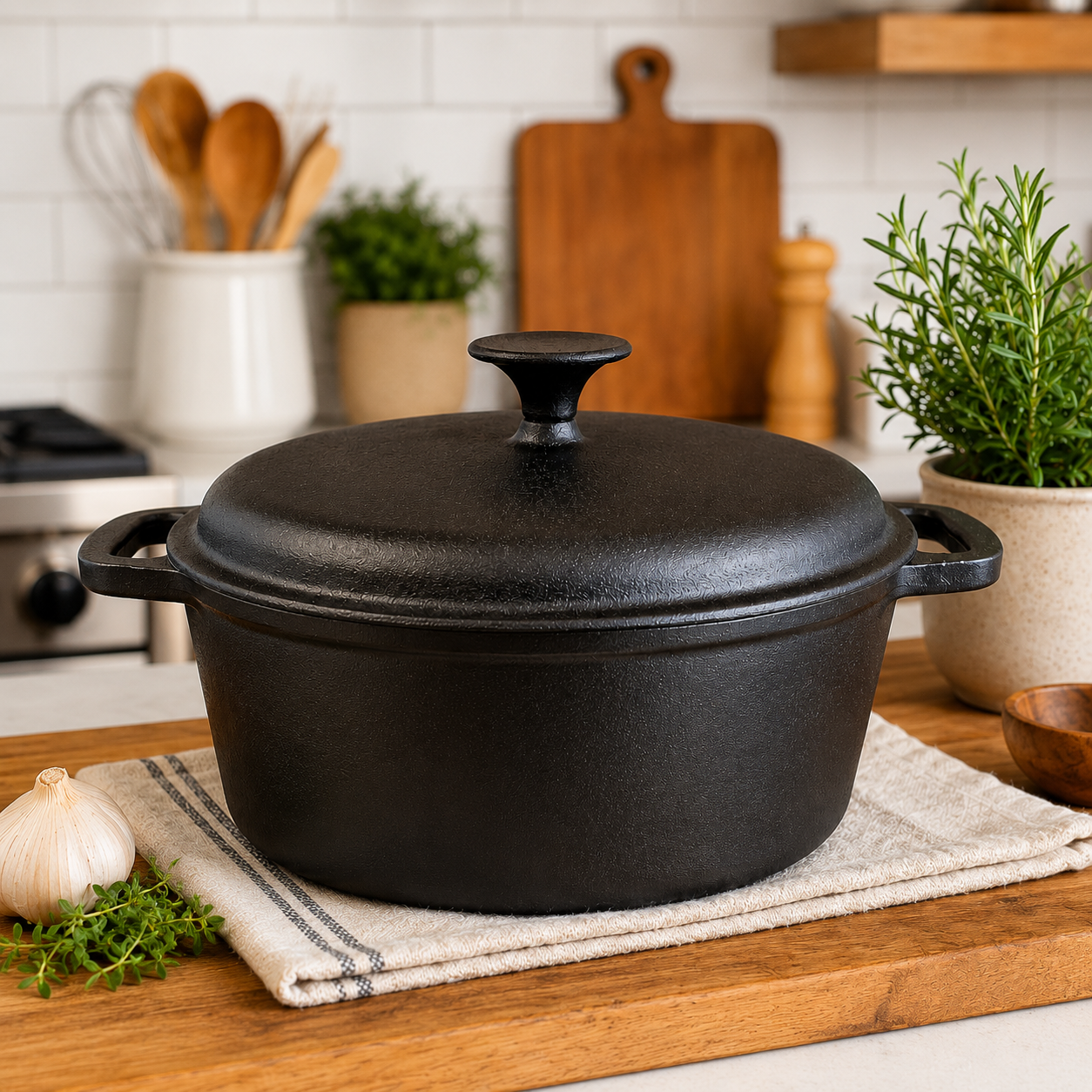 Cast Iron Casserole 24.5 × 11.5 cm – Pre-Seasoned, Heavy Duty