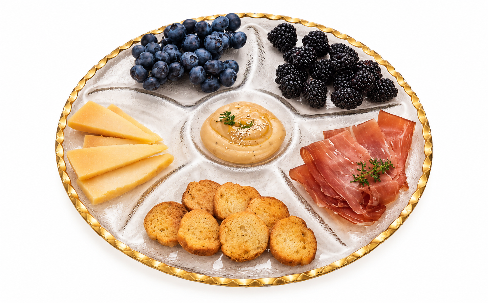 Round Glass Serving Plate with 6 Dividers – 33 cm