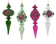Ornament Glass Transparent with Bead Flowers, Sequins & Diamonds