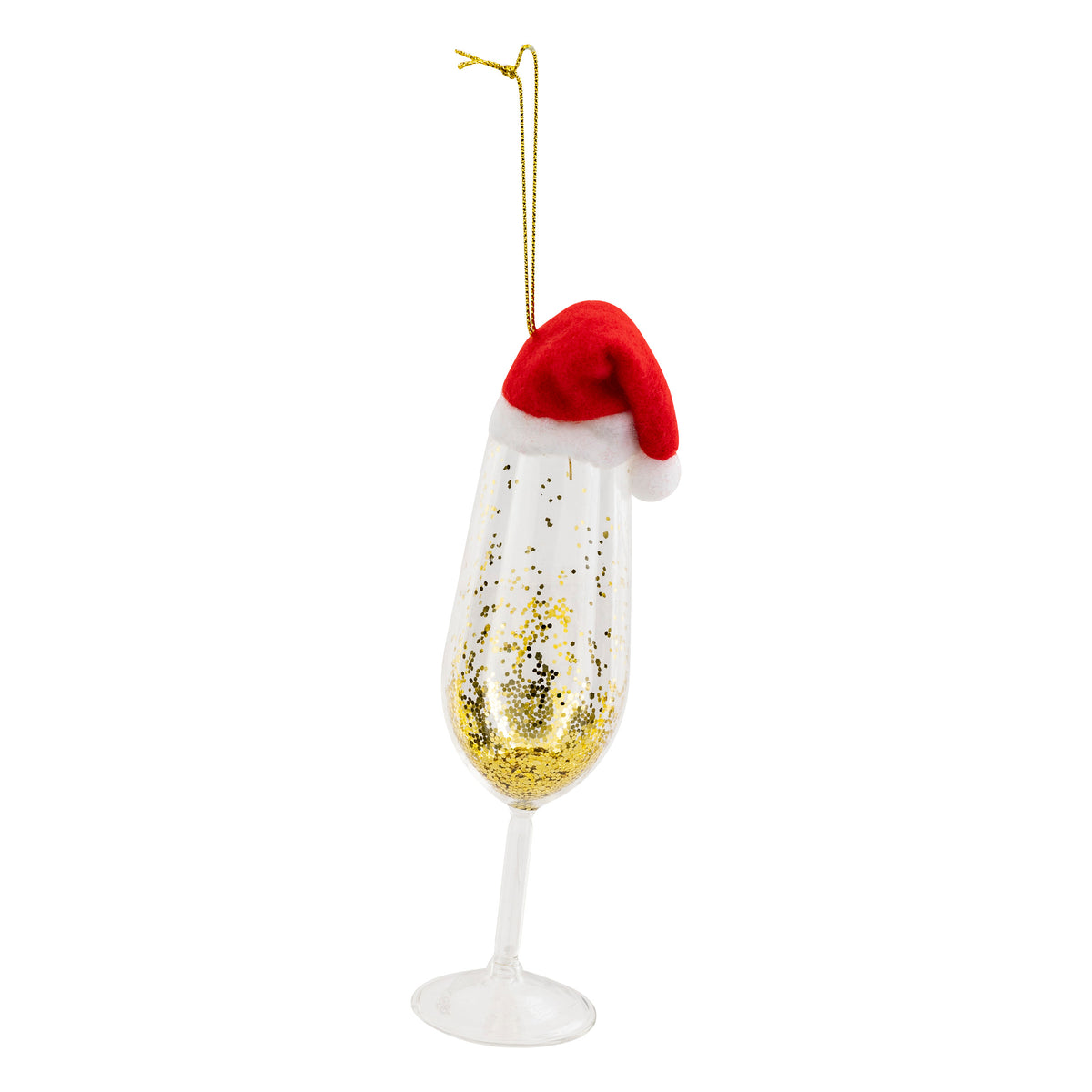 Glass Champagne Flute With Red Hat, 15.5 cm Tall