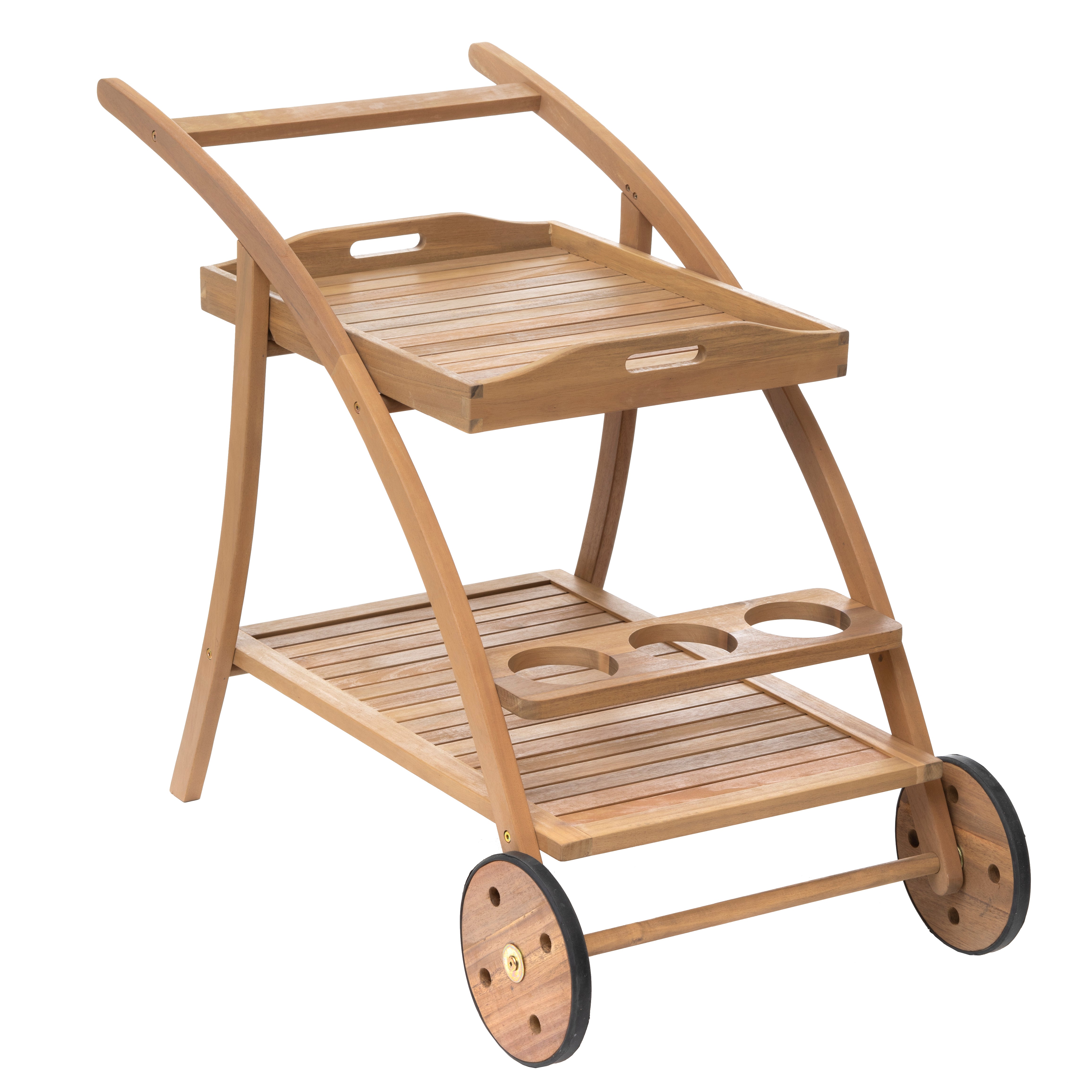TIWI Acacia Trolley with Removable Tray and Bottle Compartment