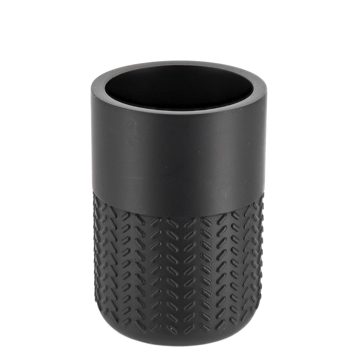 Black Tumbler Matte Polyresin Toothbrush Holder With Chevron Texture