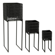 Peta Square Flower Pot on Stand - Black