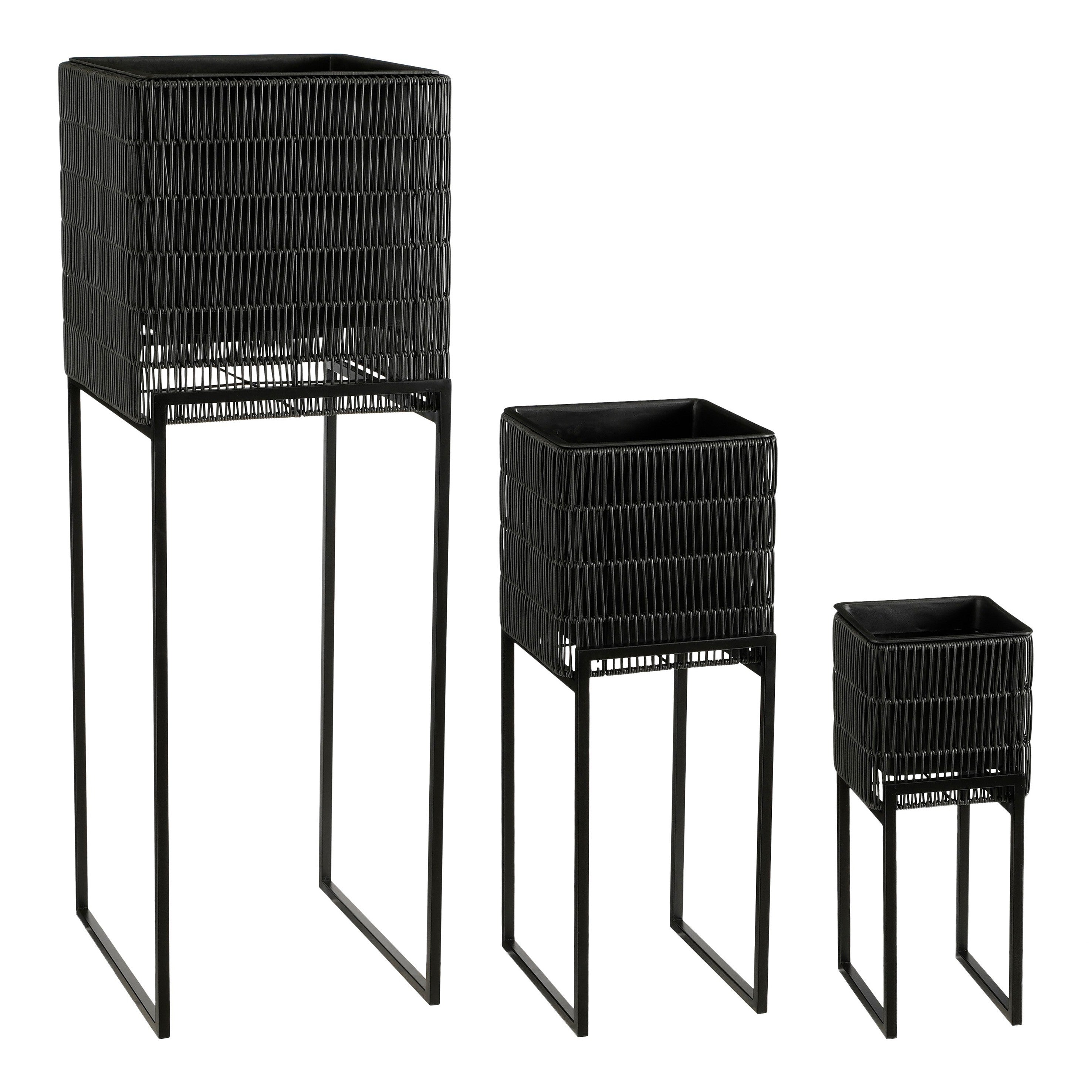 Peta Square Flower Pot on Stand - Black