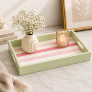 Rectangular Tray – Pink Stripes with Green Border – 38 × 25 cm