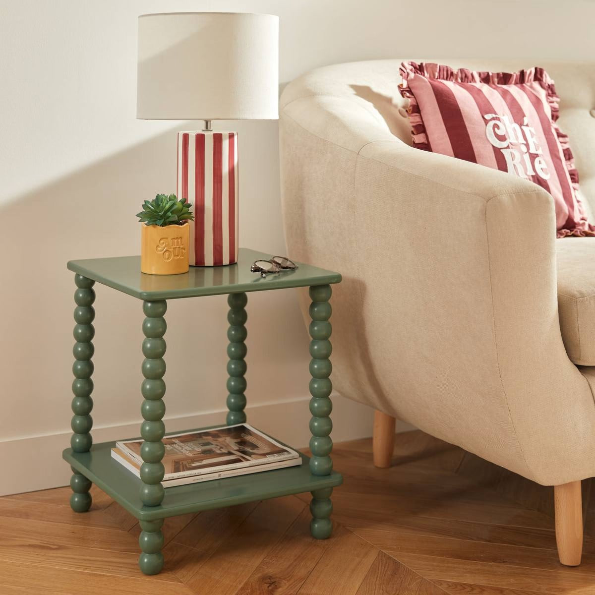 Mains Table Lamp Frida – Ceramic Cylinder Base, Cotton Shade