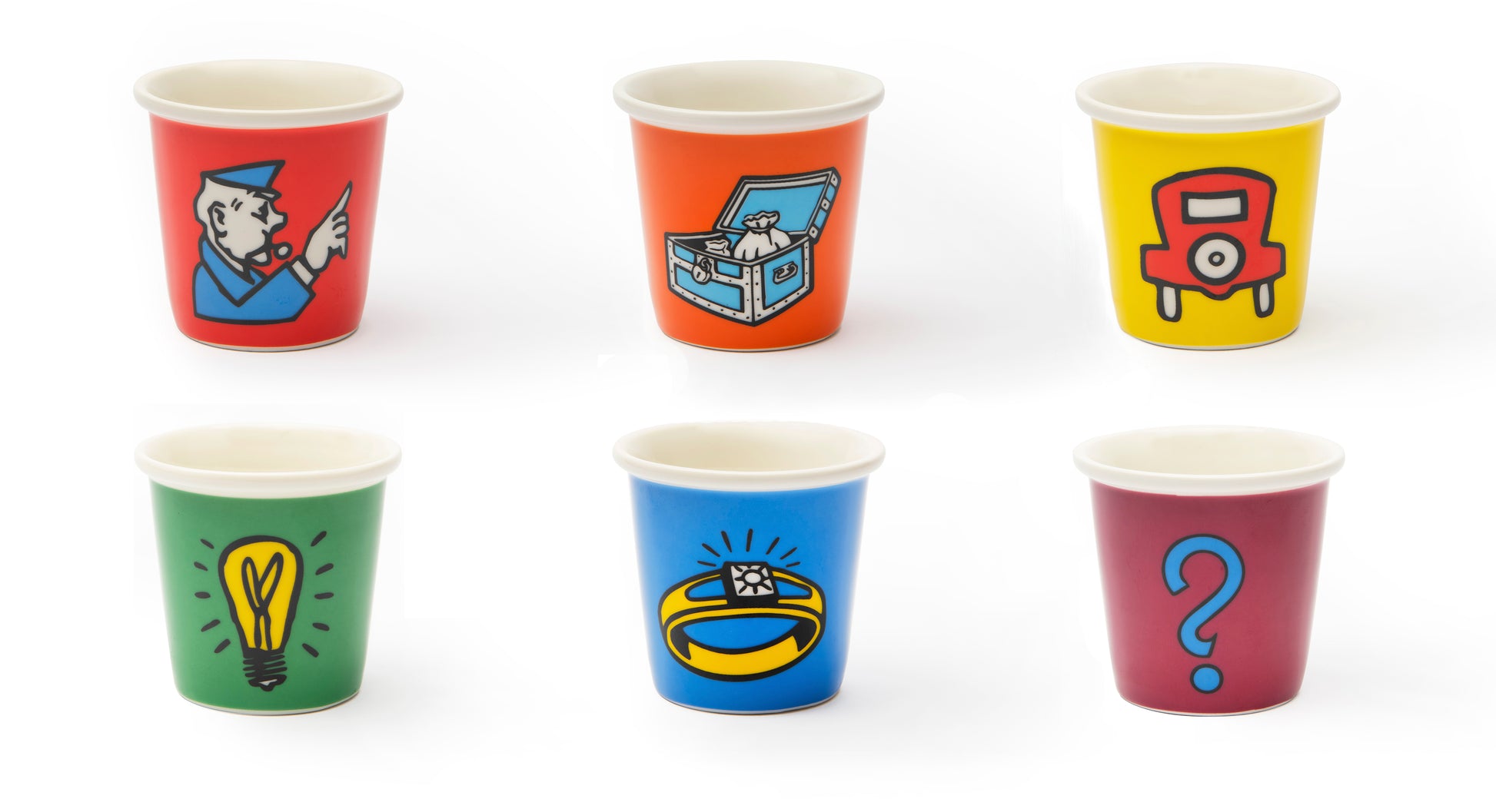 MONOPOLY Pack of 6 Espresso Coffee Cups - Themed Designs